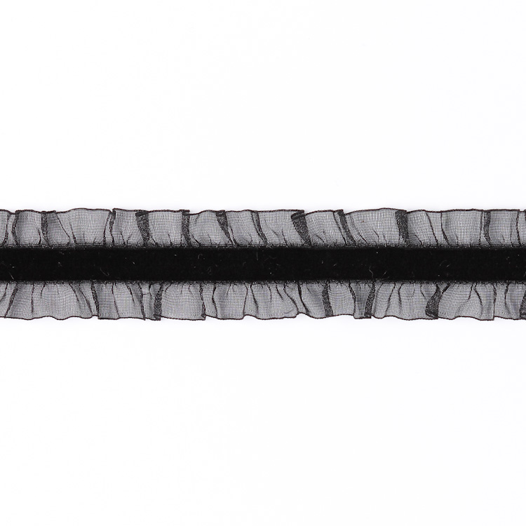 Оборка на бархатной резинке 2-сторонняя 03-A3TF черный (45,72 м)