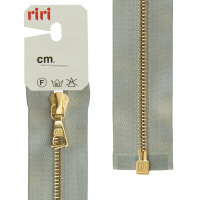 Молния металл Riri, gold, разъёмная 1 замок, на атласной тесьме, 4 мм, 60 см, цвет 9112, голубовато-