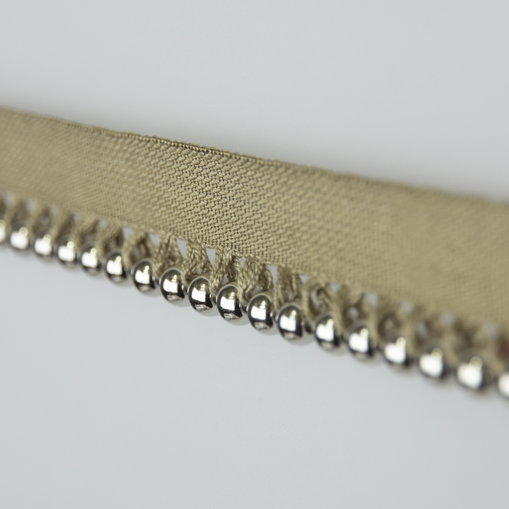 Бахрома-кант с бусами ZL2020-3 Mirtex темно-бежевый/серебро (3 см/D0,6 см/11,5 м)