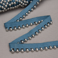 Бахрома-кант с бусами A121C-7 темно-бирюзовый/серебро (25 м)