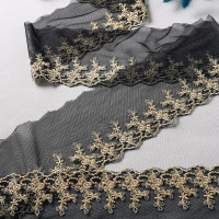 Тесьма на сетке с люриксом JX002 черный/золото шир.13см/уп.13,716м