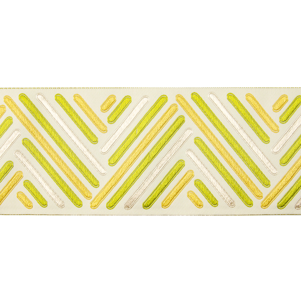 Текстильный бордюр YGH286-4 Mirtex молочный/зеленый/желтый/молочный "Aurora", ширина 8 см/±25,5 м