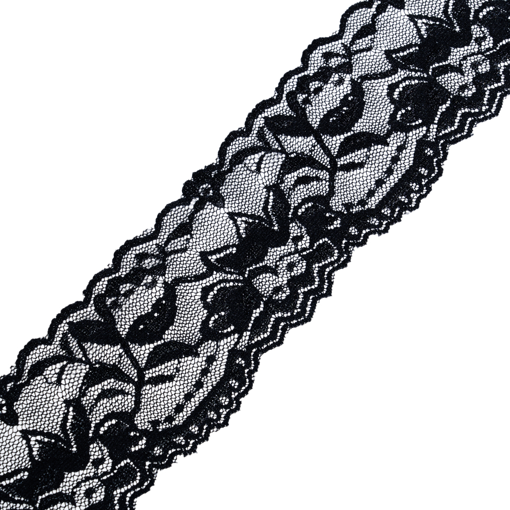 Кружево эластичное 2031 черный, 6 см, (100 ярд)