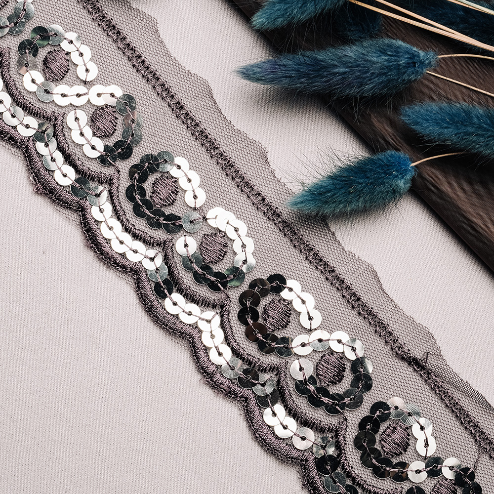 Тесьма с пайетками D01 темно-серый (15 ярд)