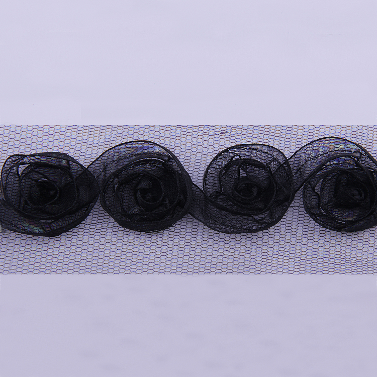 Тесьма объемная 1744 черный Шир:5см/ уп.25,6м