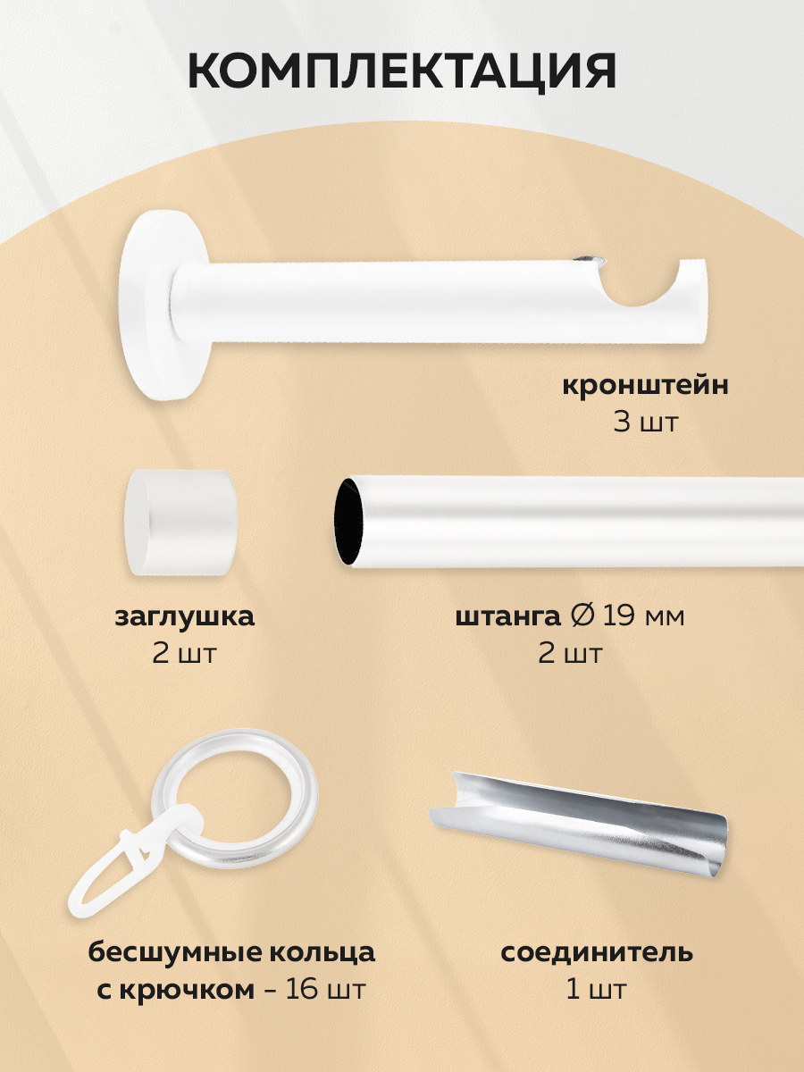 Карниз 19 Белый 1,6 м (SL19, 1.6, Ht, WH) гладкий "ХАЙ-ТЕК" (2 заглушки)