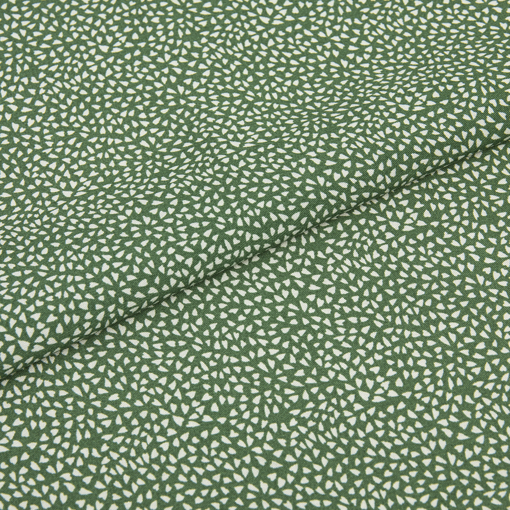 Ткань Штапель HM219-49781.1 зеленый принт зерно мелкое белое (90г/кв.м) 150см/±50м