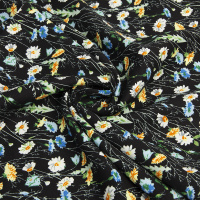 Ткань Штапель твил черный принт цветы HM216-F85 (140г/кв.м) 150см/±50м