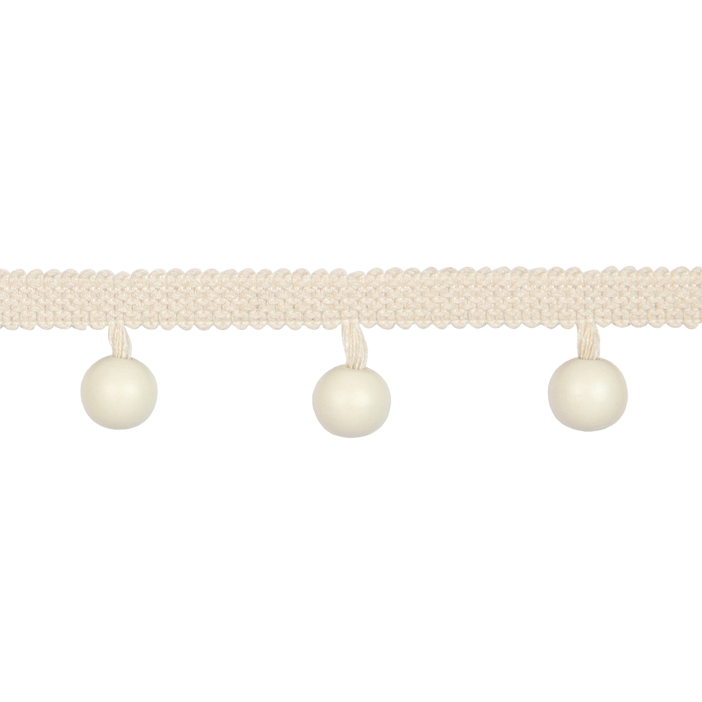 Бахрома с деревянными шариками YMZ-1 молочный (L 3 см, d 1.5 см, между шариками 4,5 см) (12,5 м)