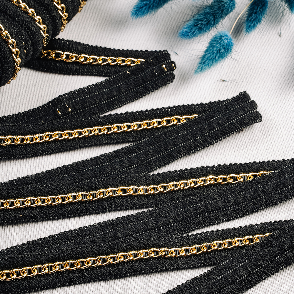 Тесьма с металлической цепочкой HT P13 русское золото (18,28 м)