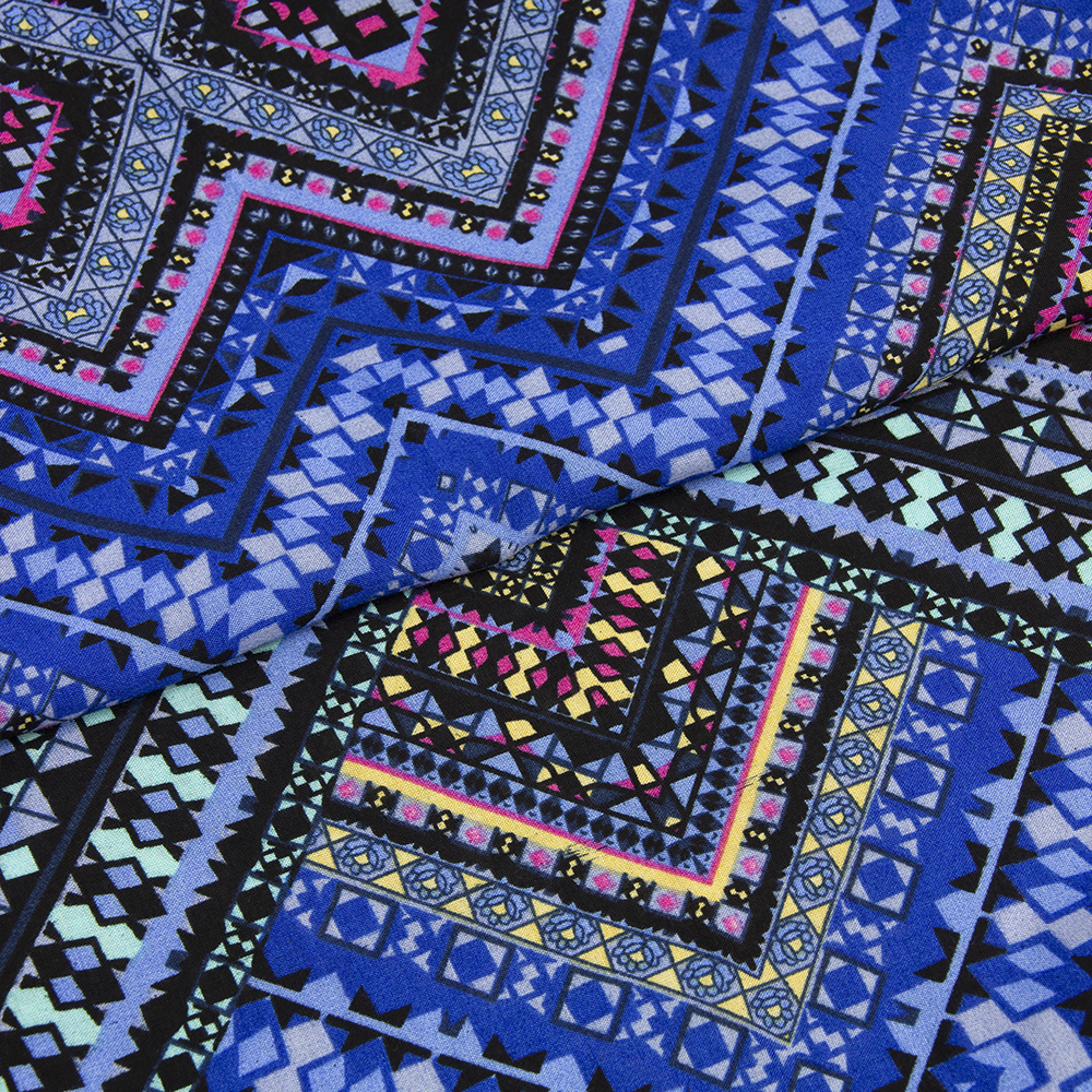 Ткань Штапель HM164-50350.3 синий орнамент африка (92г/кв.м) 150см/±50м