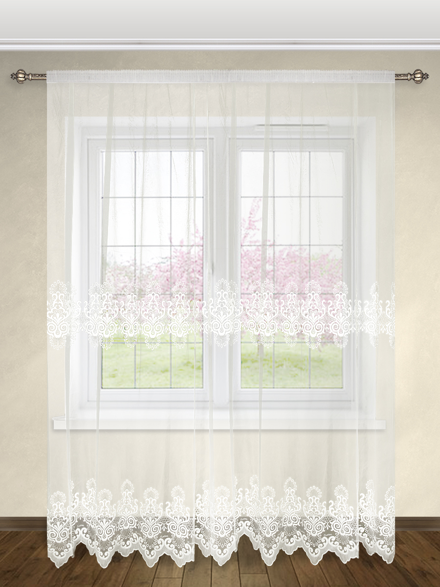 Готовая штора тюль микросетка с рисунком вышивкой 240048-V106.2701CM молочный (310х270 см)