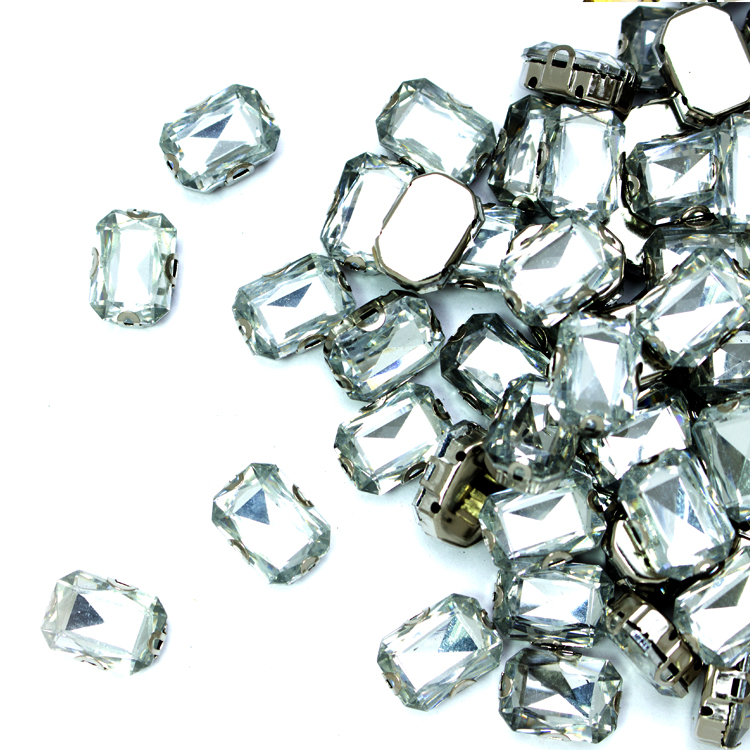 Стразы пришивные в оправе Прямоугольник 10*14 мм 008# crystal (100 шт)