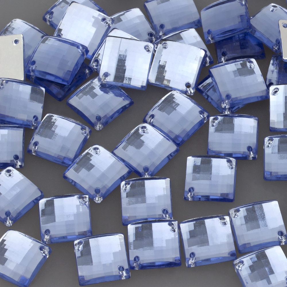 Стразы пришивные Квадрат 15*15 мм 18# голубой (100 шт)