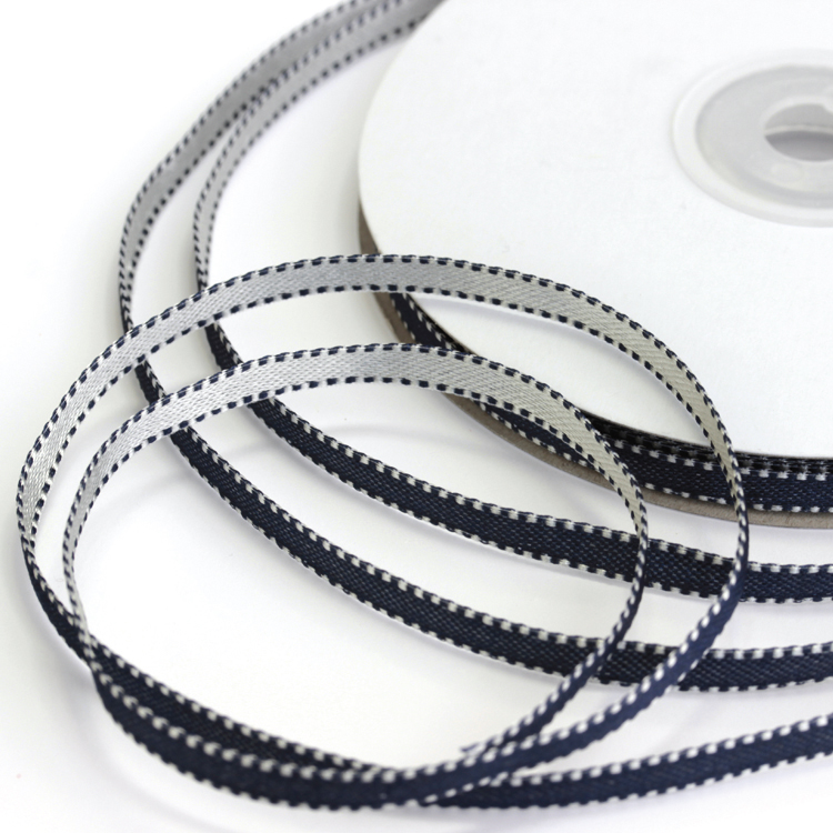 Лента атласная двухсторонняя двухцветная 1143HG темно-синий/серый 6 мм (25 ярд.)