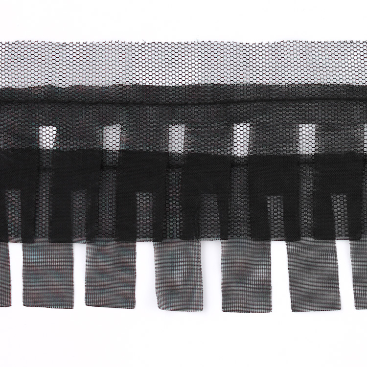 Тесьма объемная шифон 50-2010HT черный Шир:8,5см/уп.22,86м