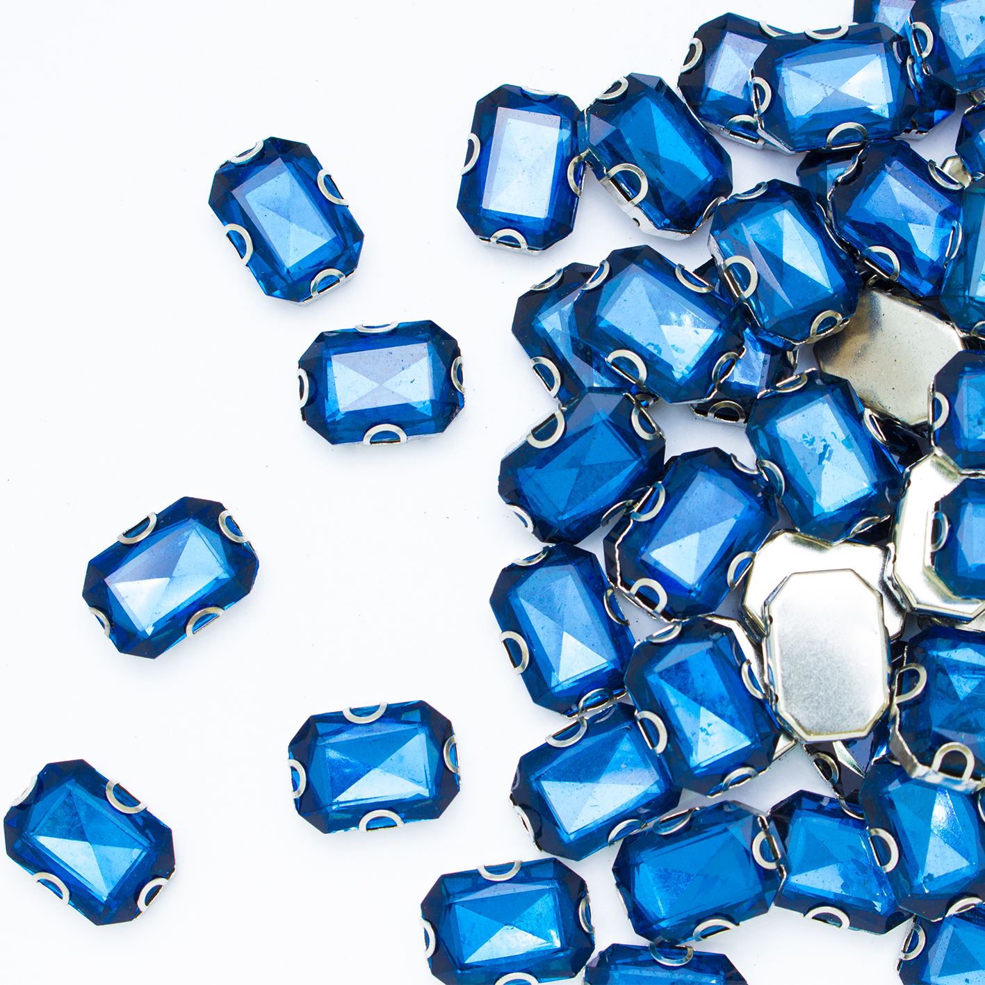 Стразы пришивные в оправе Прямоугольник 13*18 мм 034# синие (100 шт)