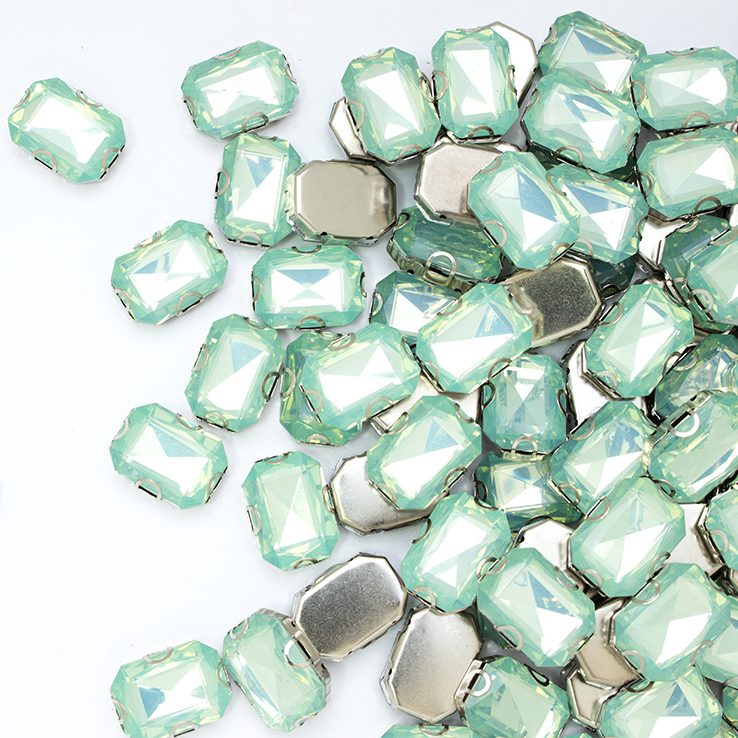 Стразы пришивные в оправе Прямоугольник 13*18 мм 544# мята (100 шт)