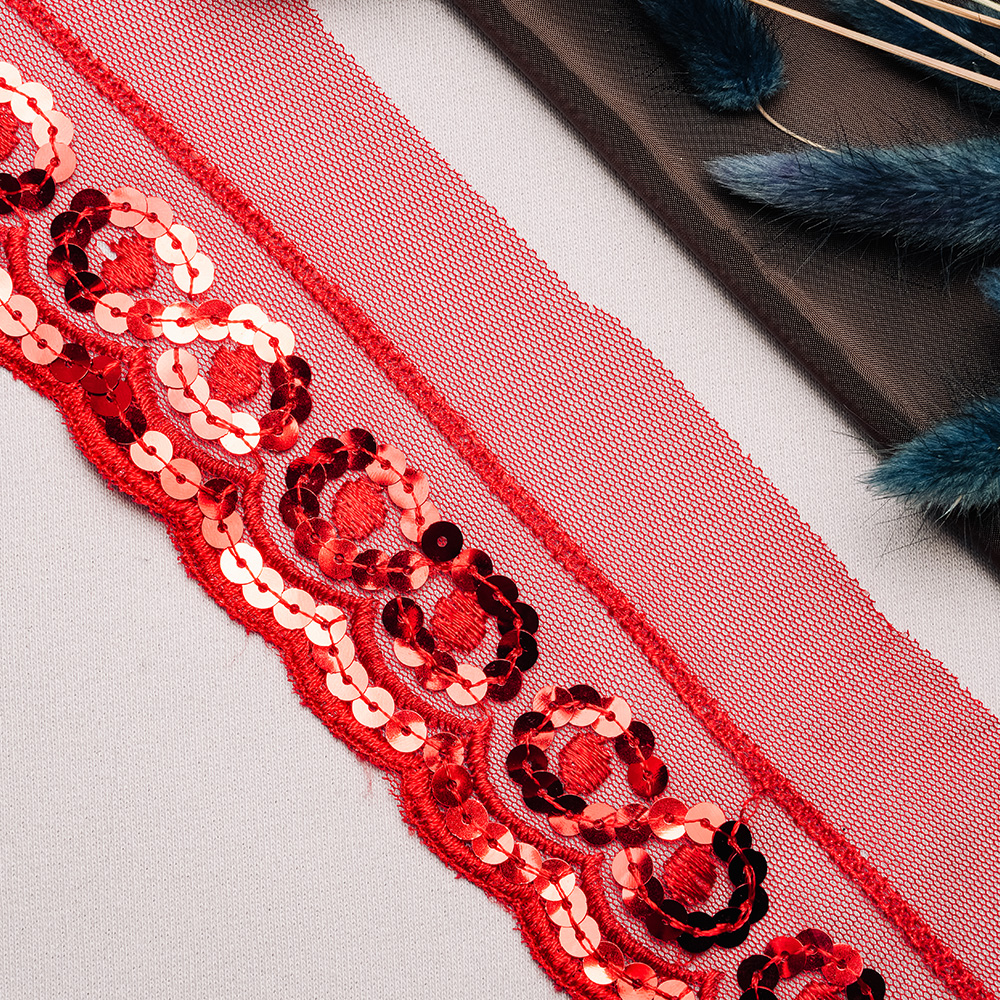 Тесьма с пайетками D01-21 красный (15 ярд)