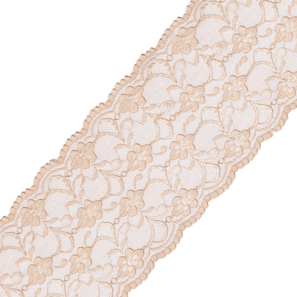 Кружево эластичное 2705-4 светло-коричневый, 16 см, (100 ярд)