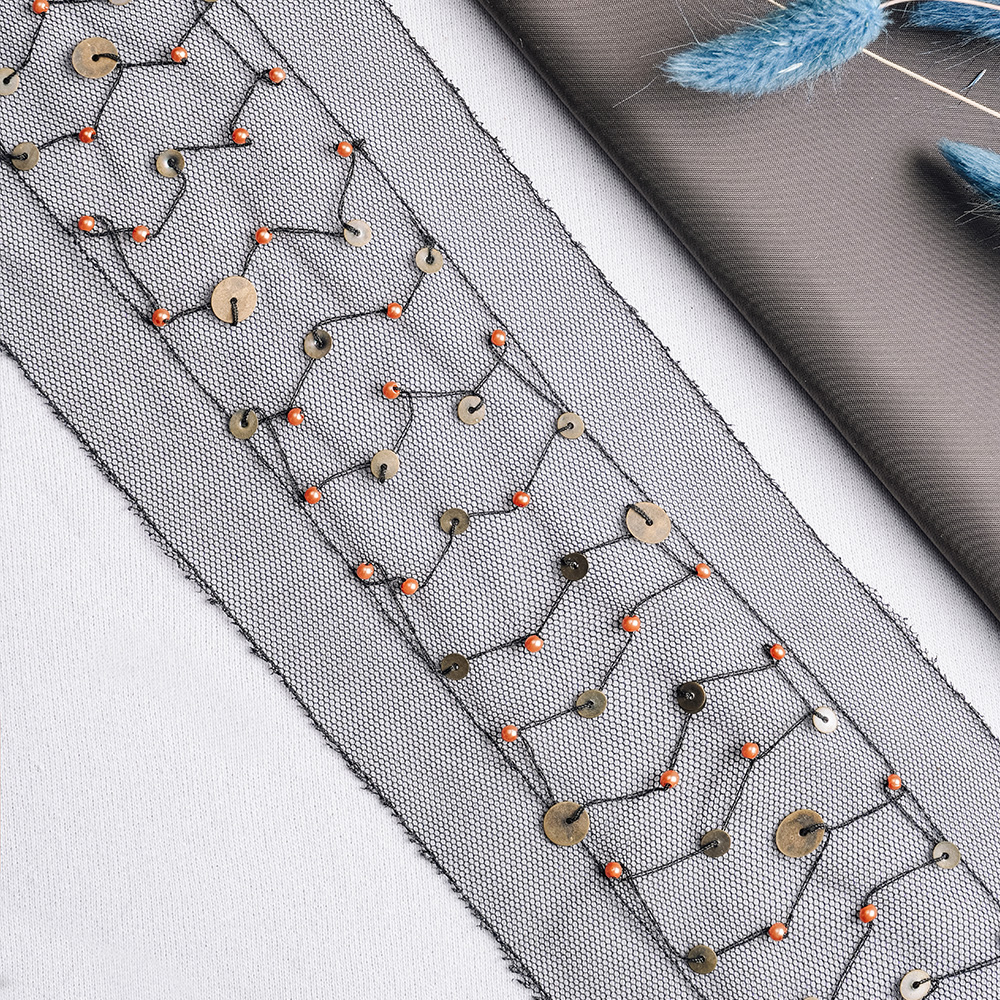 Тесьма с бисером и монистами 0226-2-A-MH черный (15,7 ярд)