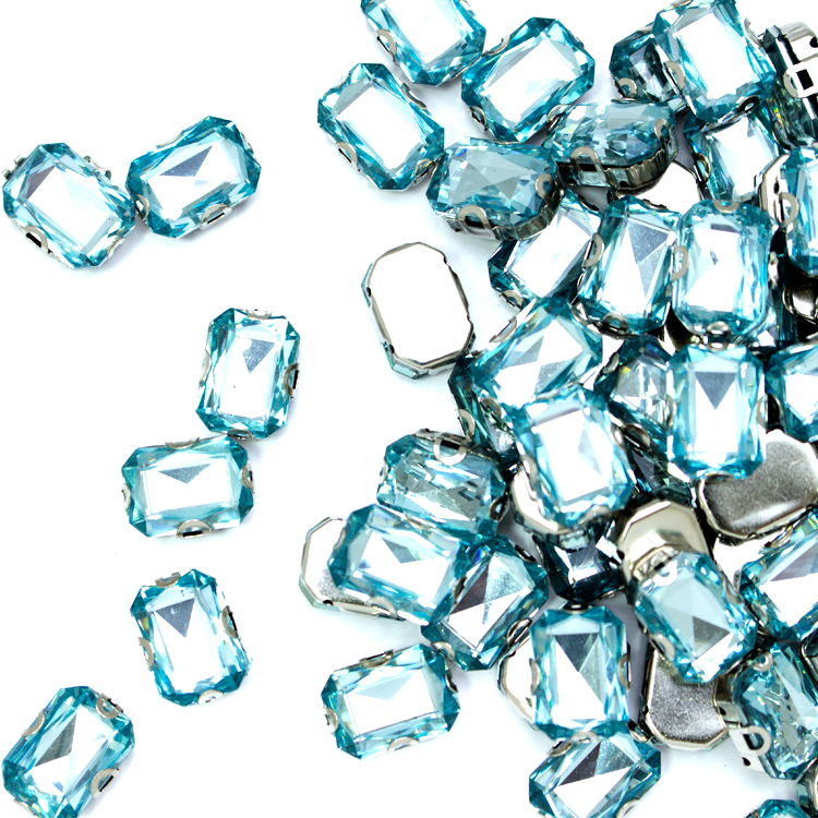 Стразы пришивные в оправе Прямоугольник 10*14 мм 036# светло-голубые (100 шт)