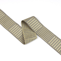 Текстильный бордюр YGH291-2 Mirtex серо-бежевый/золотой "Сканди 2", ширина 4,5 см/±25 м