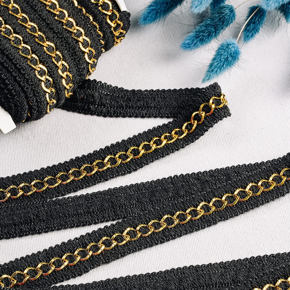 Тесьма с металлической цепочкой HT P14A желтое золото (18,28 м)