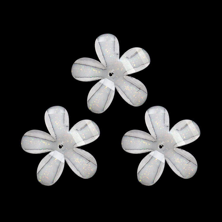 Украшение "цветок" 16 мм - 1 прозрачно-белый пластик (20 шт)