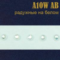 Тесьма со стразами на ткани A10W AB радужный на белом (10 ярд)