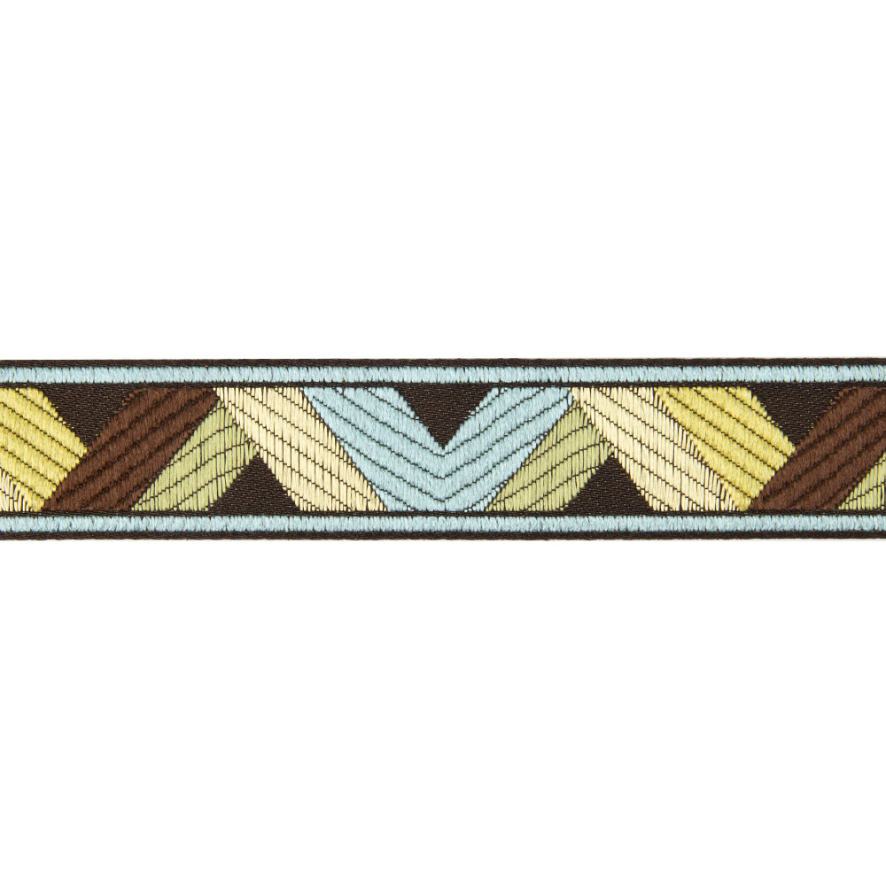 Текстильный бордюр YGH319-1 Mirtex бирюзовый/зеленый/золото "Фантазия 3", ширина 3 см/±25 м