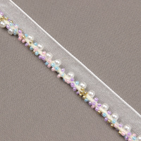 Кант на органзе с жемчугом и со стеклярусом 1505 микс цветов (уп.9.14 м)